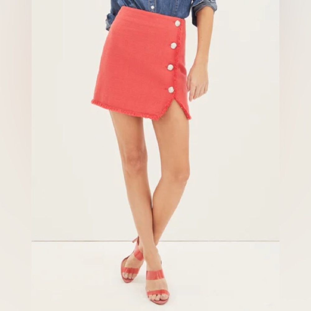 Veronica Beard Coral Wrap Mini Skirt with Buttons